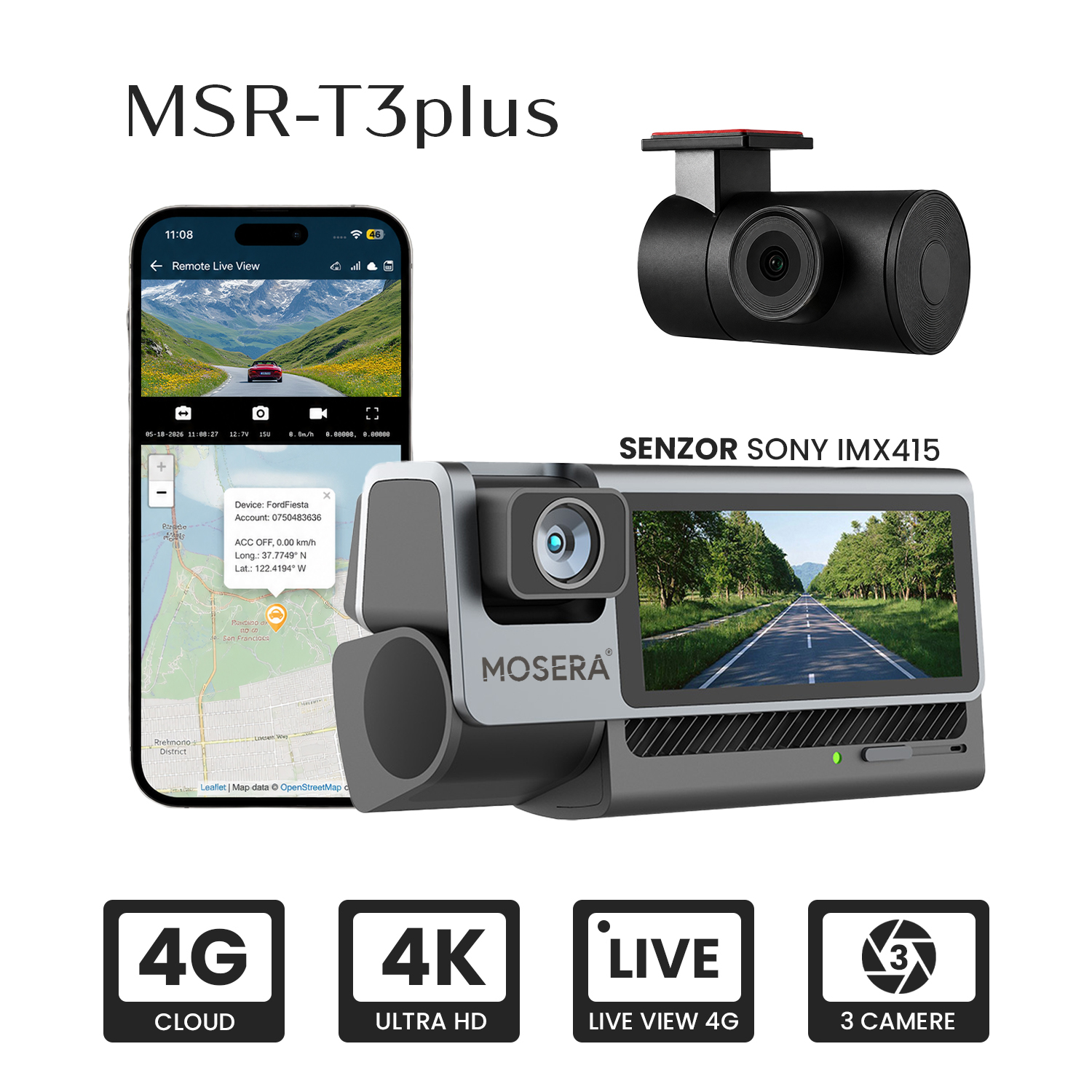 MOSERA T3 Plus — Camera DVR 3 canale